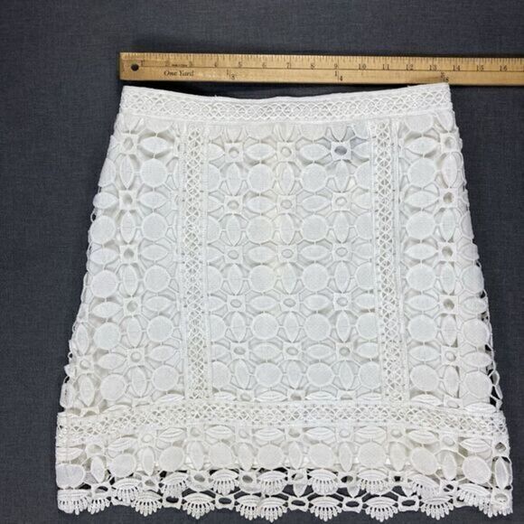 Topshop Skirt Womens 6 White Crochet Lace Embroidered Zip Back Boho Pull On Mini - Picture 7 of 13